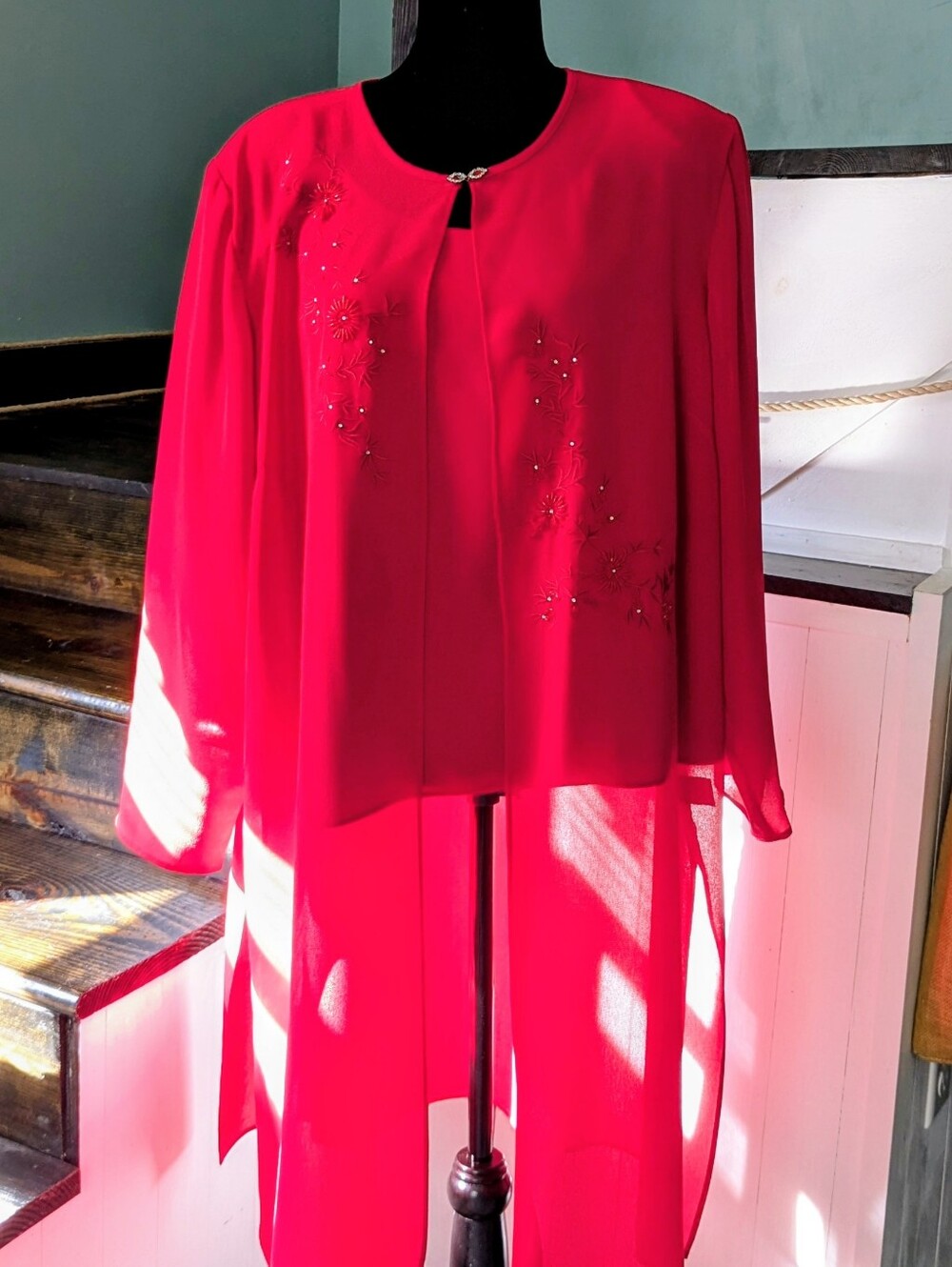 Red Embellished Women's Top -tank  Elegant Evening Layer